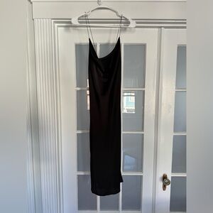 NWT L Boutique Black Midi Slip Dress with Cowl Neck